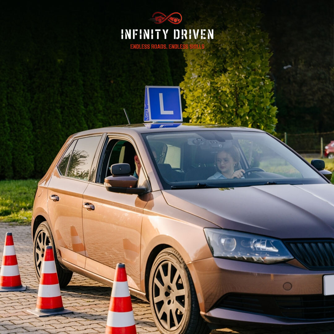Person driving a car during a refresher lesson